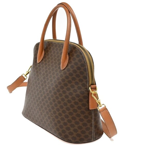 CELINE Macadam Pattern 2Way Shoulder Bag PVC Leather Brown Italy GHW 31TA030 - Picture 2 of 16